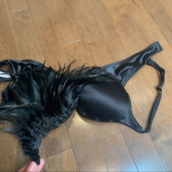 LA Vie En Rose Roselle black feather bra Sz 38C - Picture 12 of 15